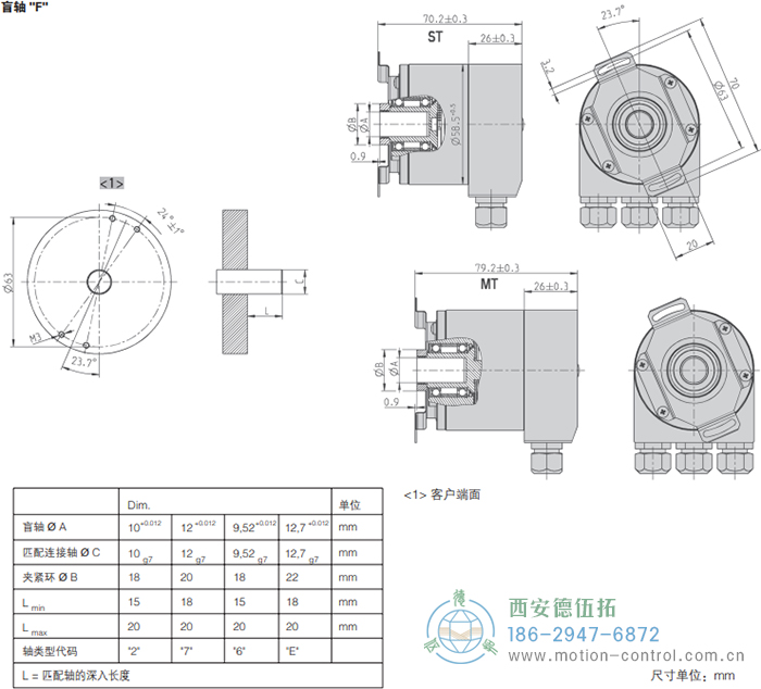 AC58-并口光電絕對(duì)值通用編碼器外形及安裝尺寸(盲軸F) - 西安德伍拓自動(dòng)化傳動(dòng)系統(tǒng)有限公司