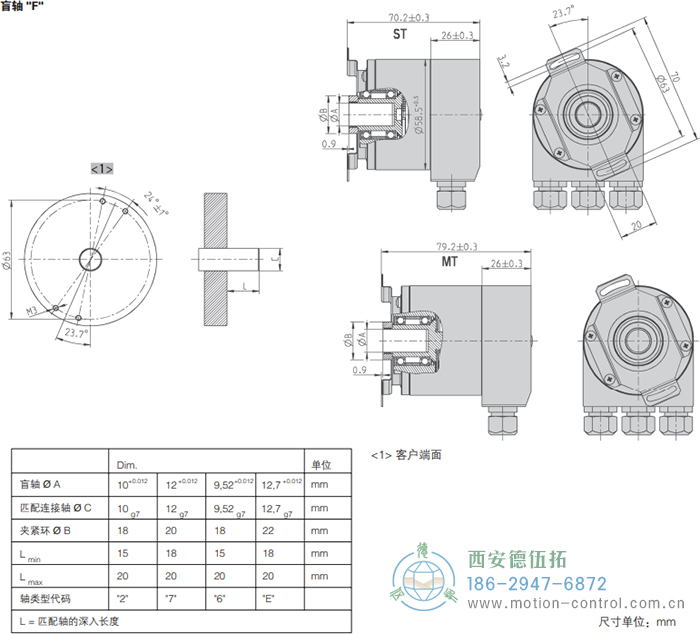 AC58-CANopen光電絕對值通用編碼器外形及安裝尺寸(盲軸F) - 西安德伍拓自動化傳動系統有限公司