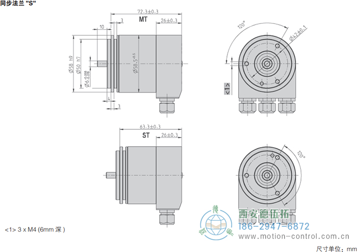 AC58-Interbus光電絕對值通用編碼器外形及安裝尺寸(同步法蘭S) - 西安德伍拓自動化傳動系統有限公司