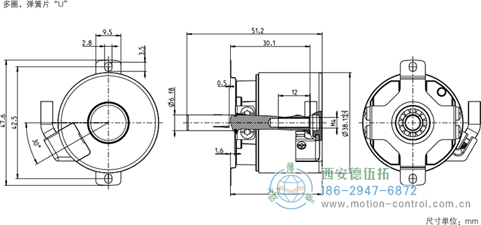 AD34光電絕對值電機反饋編碼器外形及安裝尺寸(多圈，彈簧片U) - 西安德伍拓自動化傳動系統有限公司