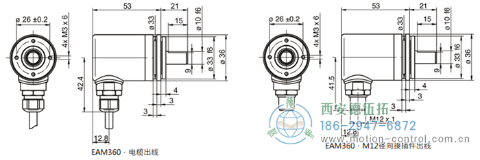 EAM360-S - CANopen®磁式絕對值重載編碼器外形及安裝尺寸(實心軸，帶同步法蘭) - 西安德伍拓自動化傳動系統有限公司