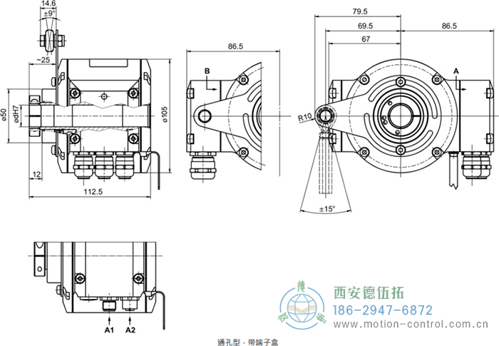 HMG10P-T - CANopen®絕對值重載編碼器外形及安裝尺寸(通孔型) - 西安德伍拓自動化傳動系統有限公司