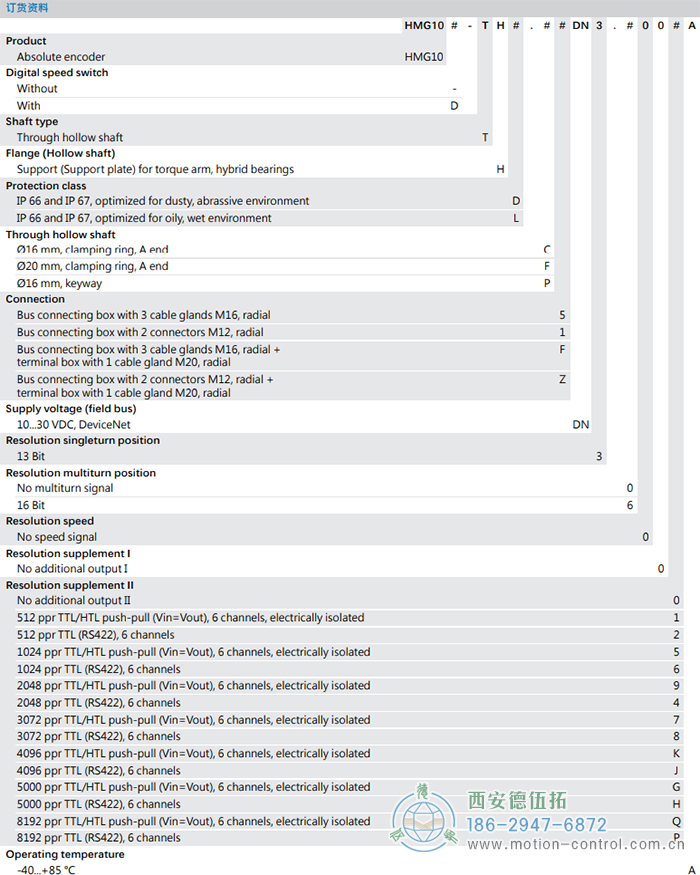 HMG10-T - DeviceNet絕對值重載編碼器訂貨選型參考(通孔型) - 西安德伍拓自動化傳動系統有限公司
