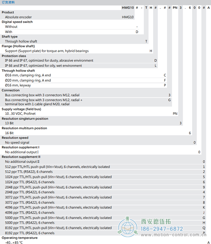 HMG10-T - PROFINET絕對值重載編碼器訂貨選型參考(通孔型) - 西安德伍拓自動化傳動系統有限公司