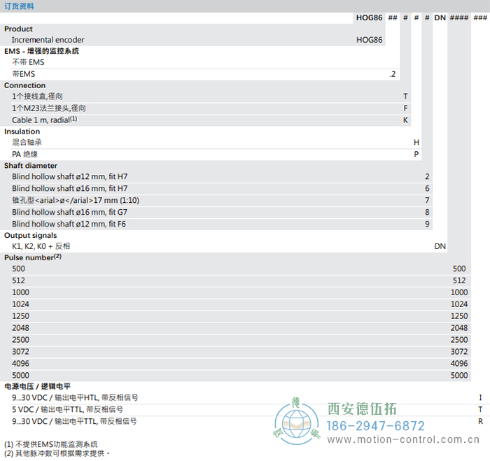 HOG86增量重載編碼器訂貨選型參考 - 西安德伍拓自動化傳動系統有限公司