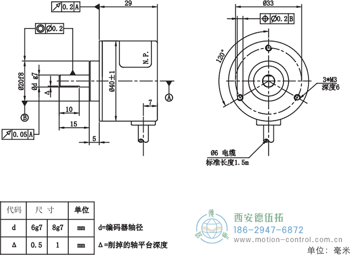 RI41光電增量輕載編碼器外形及安裝尺寸 - 西安德伍拓自動化傳動系統(tǒng)有限公司