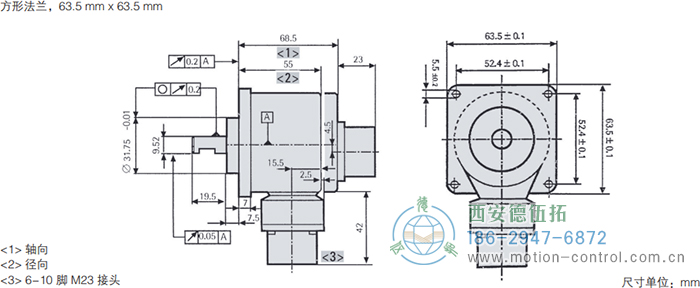 RI58-O/RI58-T實心軸光電增量通用編碼器外形及安裝尺寸(方形法蘭，63.5mm×63.5mm) - 西安德伍拓自動化傳動系統有限公司